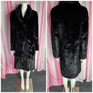 UF Unreal Fur Exquisite Black Faux Fur Midi Coat Size XSMALL- Small NWOT
